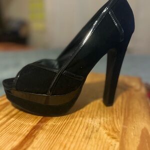 Kali Black Peep-Toe Platform Heels